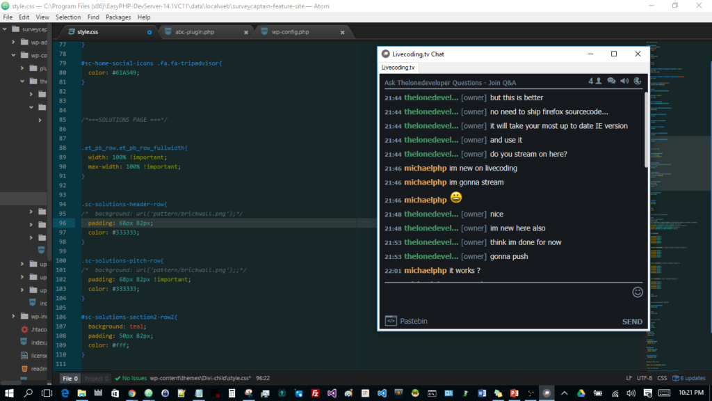 Livecoding.tv Desktop chat ontop code editor